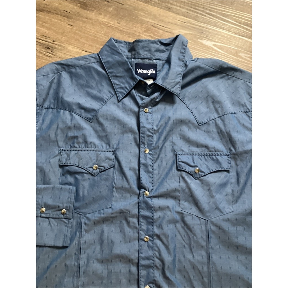 Mens Wrangler Pearl Snap Button Up Shirt XXL Blue Long Sleeve Western